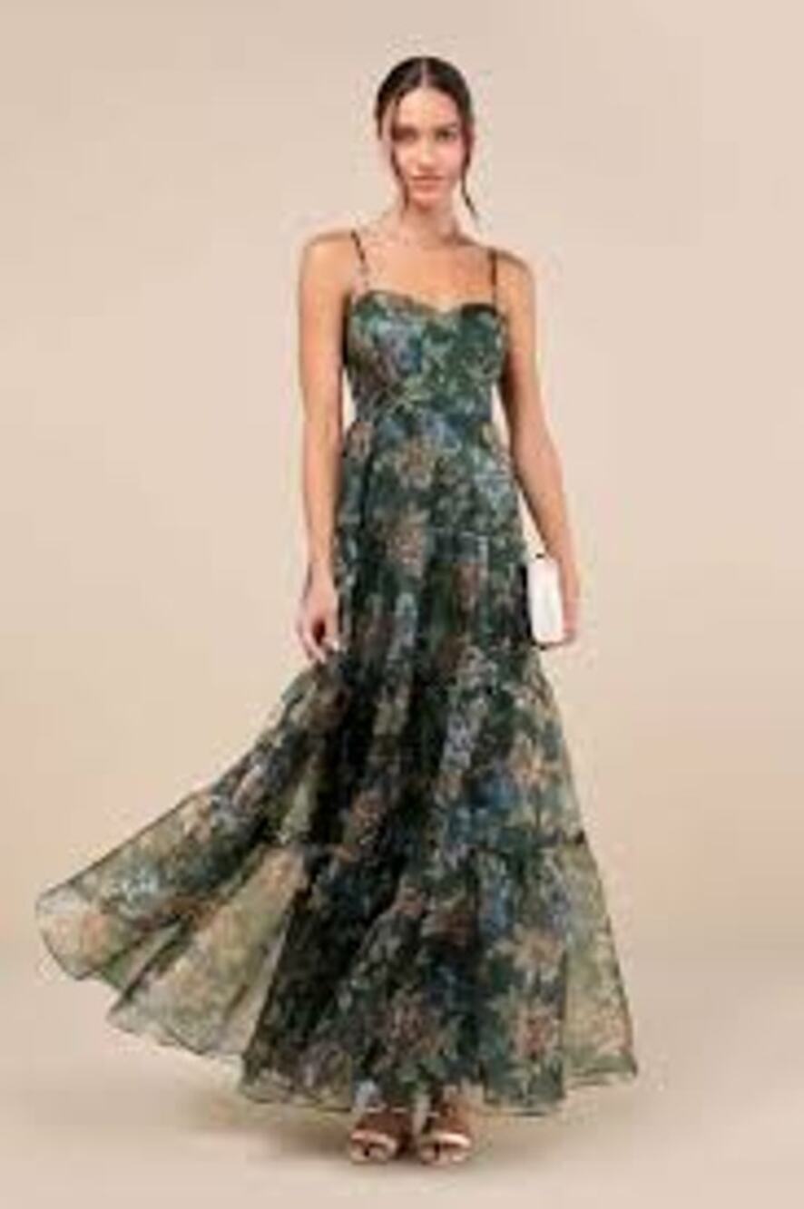 LULU'S Exclusive Glamour Green Floral Organza Tiered Maxi Dress Size 3X NWT